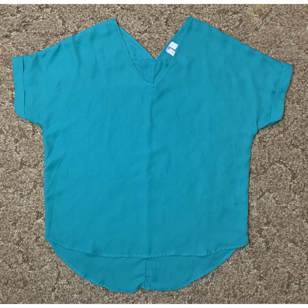 Alya Blouse Womens‎ Small Blue Green Teal Short Sleeve Top Casual